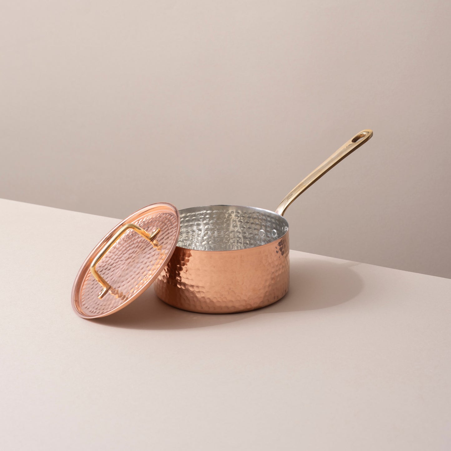 Traditional Copper Sauce Pan with Tin Coating & Lid