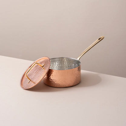 Traditional Copper Sauce Pan with Tin Coating & Lid