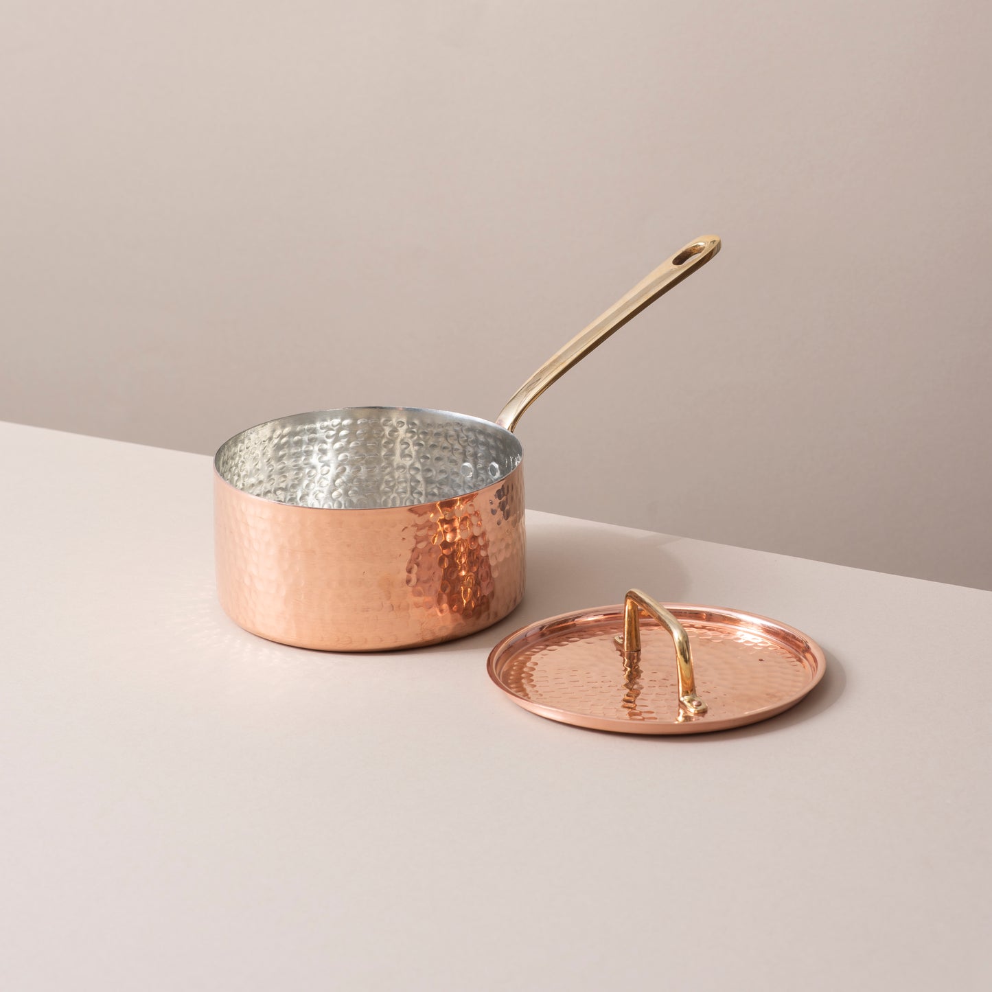 Traditional Copper Sauce Pan with Tin Coating & Lid