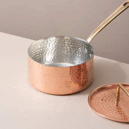 Traditional Copper Sauce Pan with Tin Coating & Lid